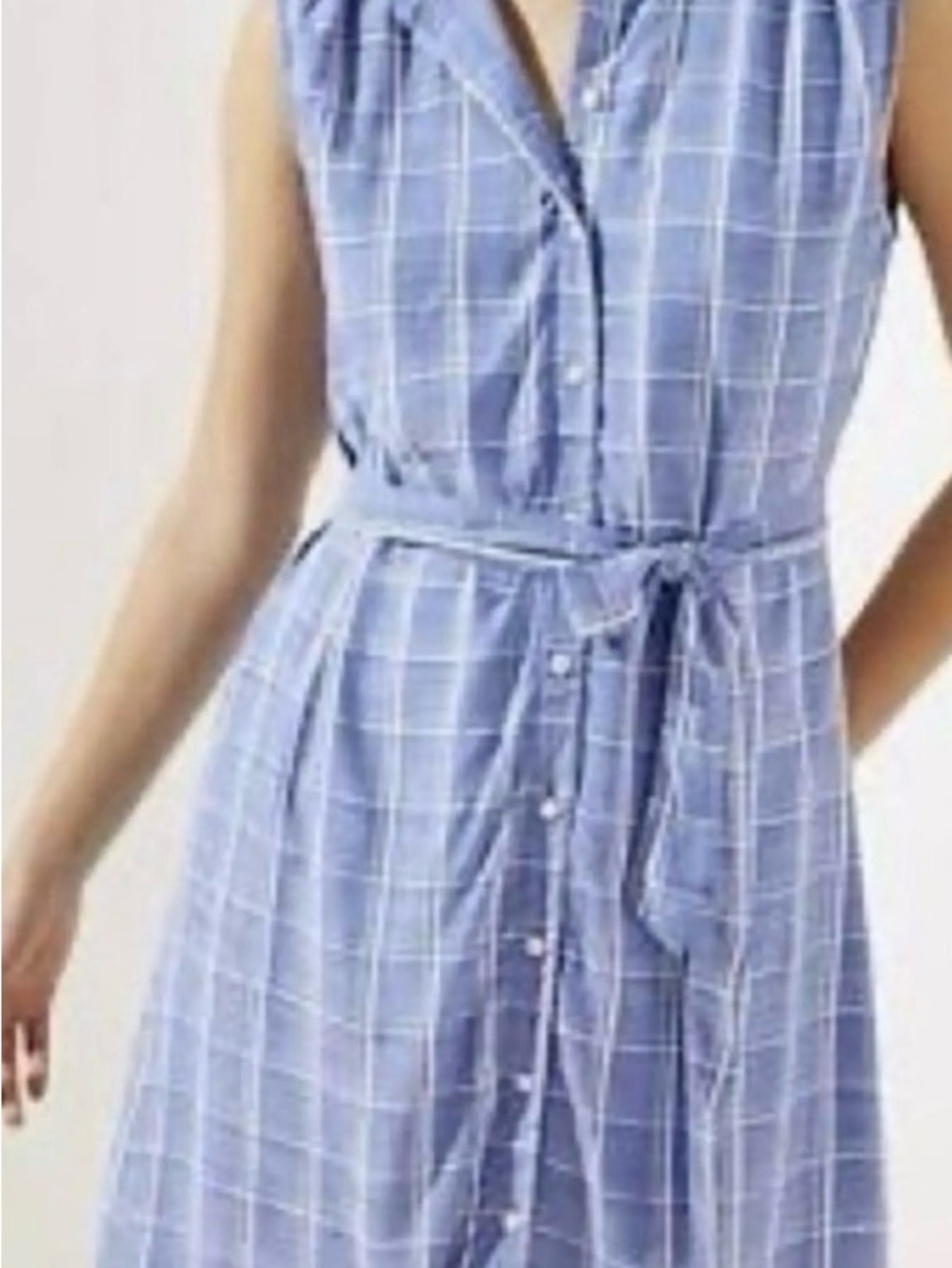 LOFT Light Blue Windowpane Button-Front Midi Dress